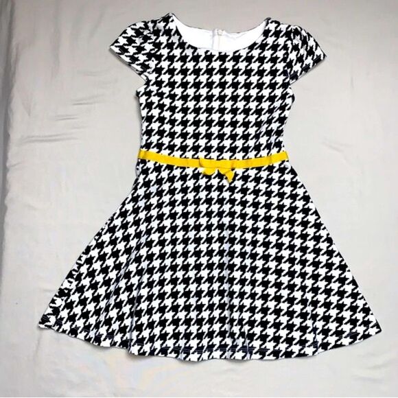 Gymboree Dress Girls 7 houndstooth black white yellow spring Easter preppy - Picture 1 of 6